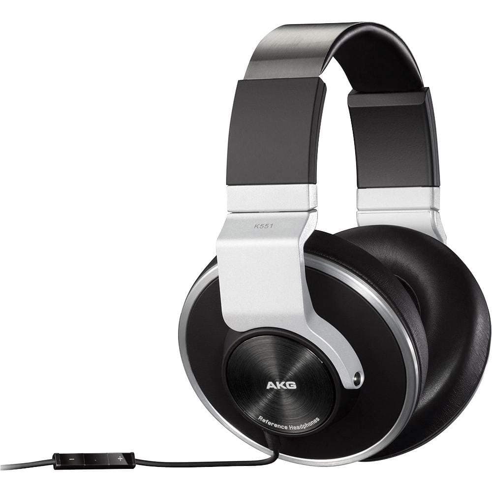 AKG K551SLV Closed-Back Reference-Class Headset with In-Line Microphone and Passive Noise Reduction, Black/Silver