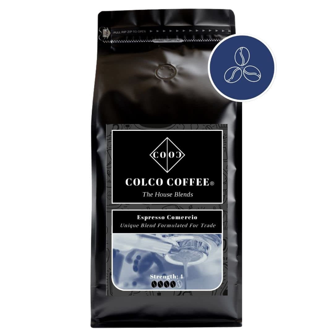 COLCO COFFEE | Espresso Comercio | Supremo Arabica & Robusta Blend | Medium-Dark Roasted Coffee beans (1kg Resealable Bag)