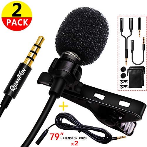 Dependable Lavalier Lapel Microphone, Dual Professional Lavalier Mic Phone Microphone with 2 Extension Cord + 1 Y Connector Perfect for Dual Interview, YouTube, Video Recording, Broadcasting - 2PACK