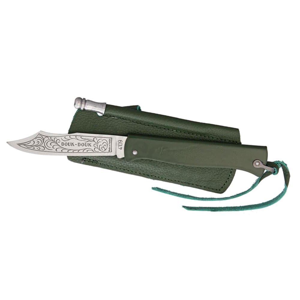 Douk Douk Folder Knife with Green Handle and Sharpening Rod