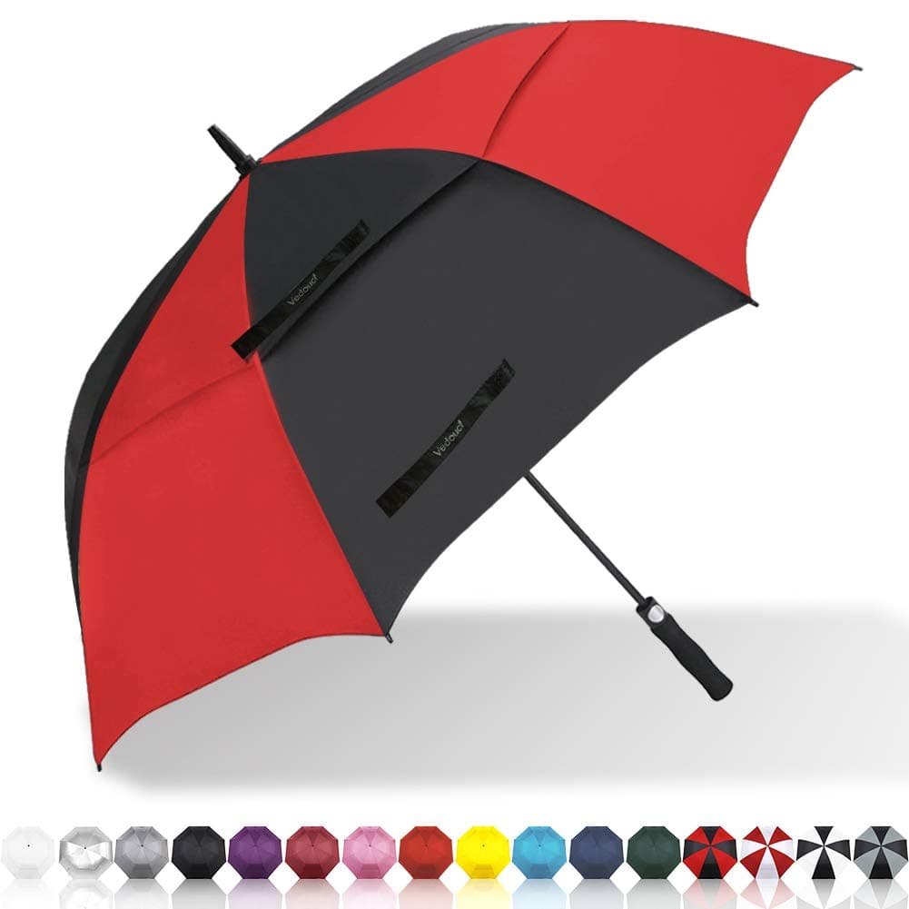 USA Large Oversize Golf Umbrella Double Canopy Vented Windproof Stick Umbrella with Teflon Coating, Automatic Umbrellas Anti UV Coating Golf Umbrellas