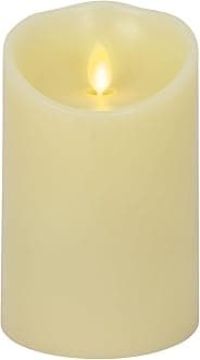 Scalloped Edge Flameless LED Candle - Ivory 3.5" x 5" - Real Wax Pillar Battery Operated Moving Flame w/Timer Unscented 1000Hr Runtime