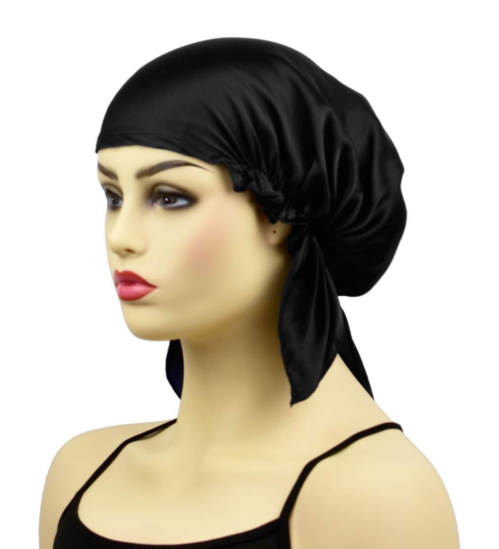 Silk Cap for Sleeping, Black Silk Bonnet Sleep Cap Night Hat Head Cover for Natural Hair Curly Hair Loss