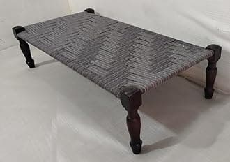 Solid Wood Rajasthani Handmade Charpai Bed for Home Teak Finish Wooden & Rope Cot Bed (170 X 80 CM)