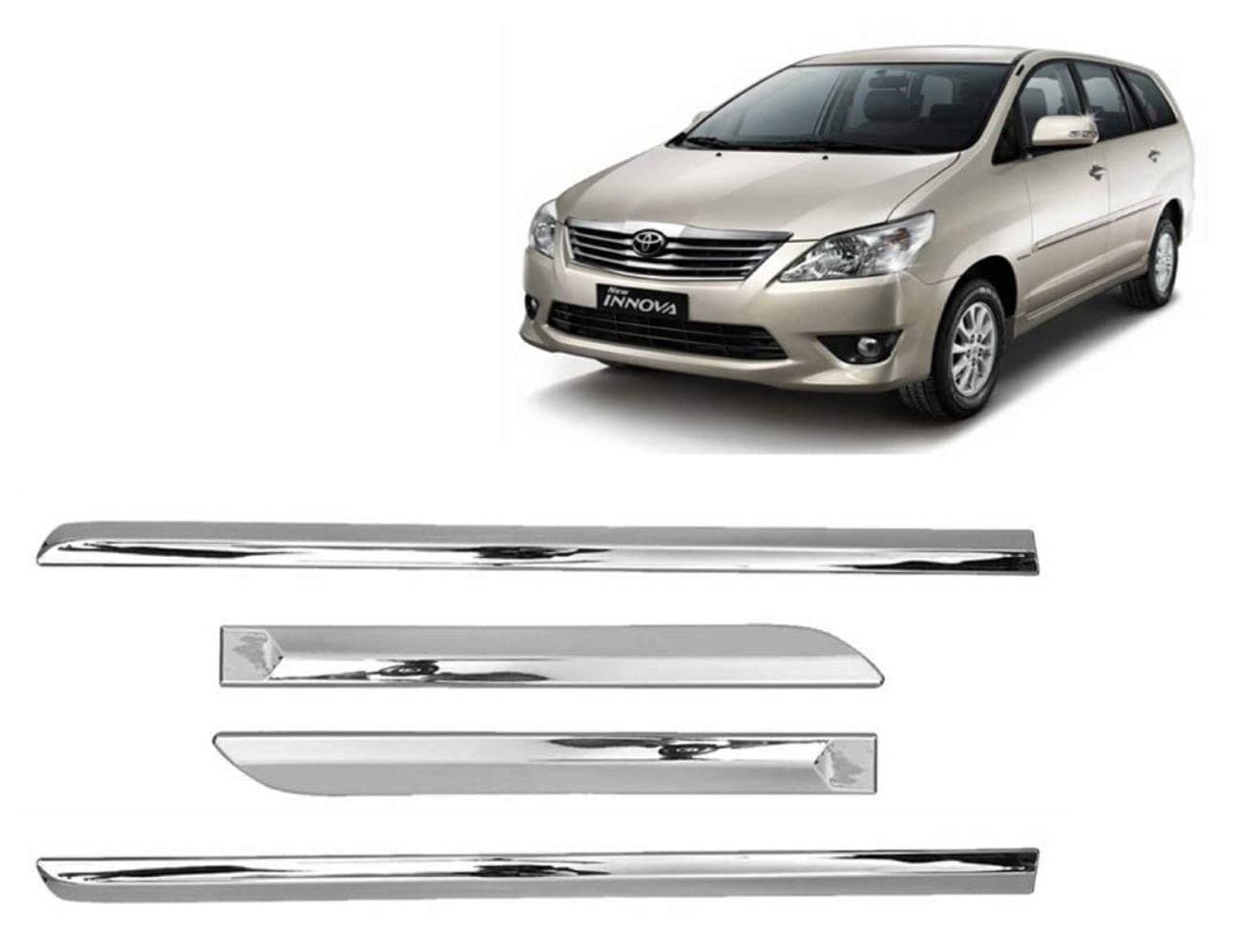 Empica Full Chrome Car Side Moulding Door Beading Protector Cladding Compatible with Toyota Innova (Set of 4 Pcs, Silver)