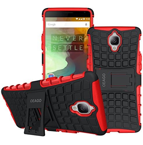 OnePlus 3T Case, OnePlus 3 Case OEAGO [Shockproof] Tough Rugged Dual Layer Protective Case with Kickstand for OnePlus 3T / OnePlus 3 - Hot Red