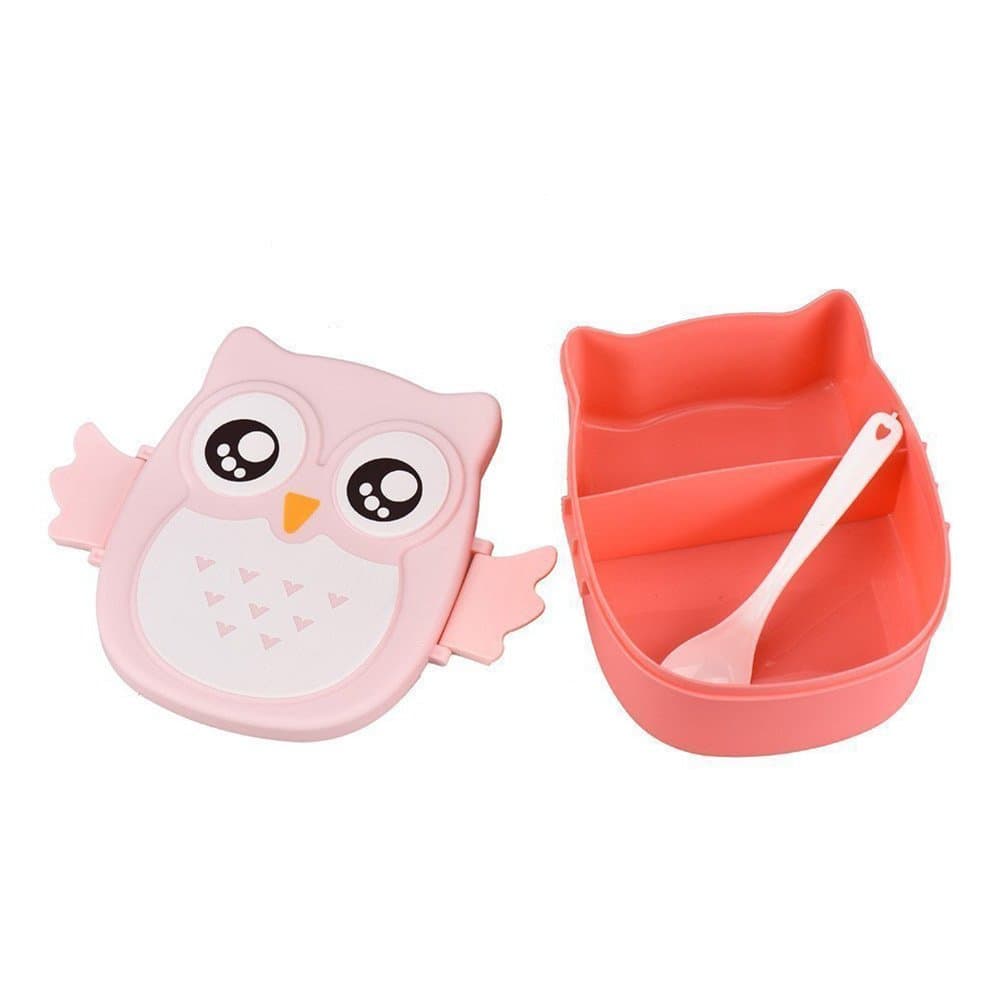 Fuhaoo Portable Cute Owl Leakpr Waterproof Rectangular Lunch Lunch Box Food Fruit Storage Container for Children and Adults, 16.8 * 13 * 7 CM, Kapazität: 1050ml Pink