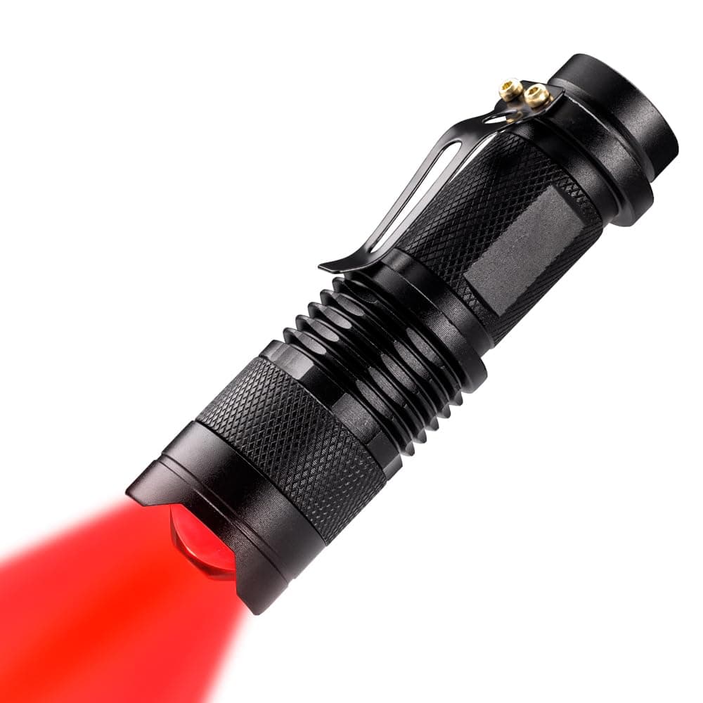 High Power Red LED Flashlight, Single Mode Powerful Light Torch for Astronomy, Aviation, Night Observation - Black