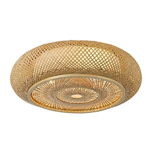 RUNNUP Vintage Ceiling Lighting Fixtures Drum Shape Flush Mount Ceiling Light Creative Decoration Art Bamboo Light Handmade Industrial Lighting for Living Room, Bedroom, Balcony 19.69inch