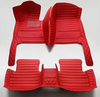 Custom Personalized Floor Mats ，Luxury Full Coverage All Weather Car Floor Mats，Anti-Slip Leather Car Mat Set ，Custom Floor Mat， for 99% of Cars, Trucks & SUV. (All red)