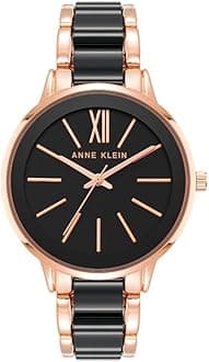 Anne Klein Women's AK-1412BKRG Rose-Gold Resin Japanese Quartz Fashion Watch
