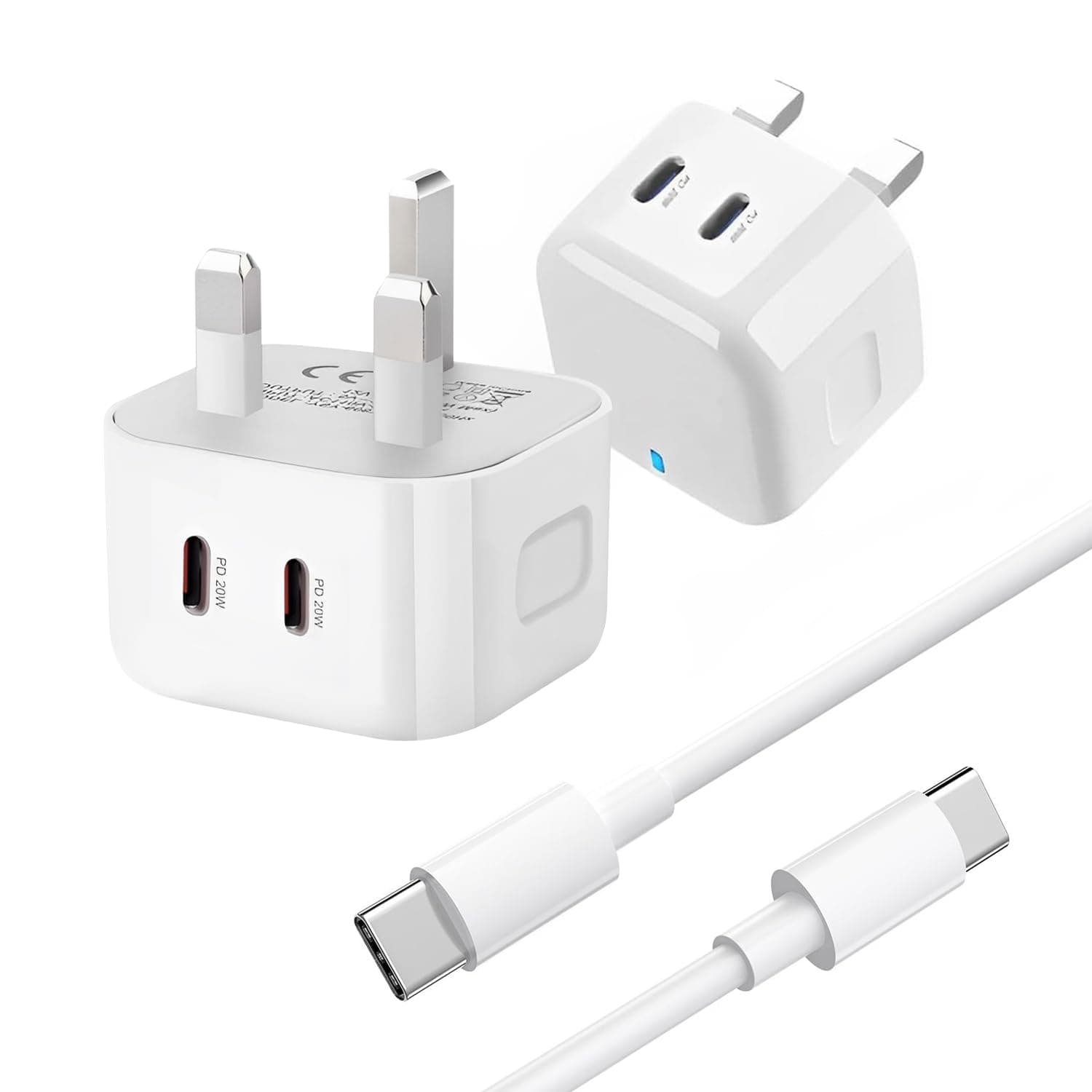 Apple Charger 40W Fast Charging phone Adapter for android, iphone16 Pro max/iPhone 15 Pro Max, iPad Pro, Apple Devices, Samsung s23 ultra, 2 USB C PD, Type C & Type C Cable Included