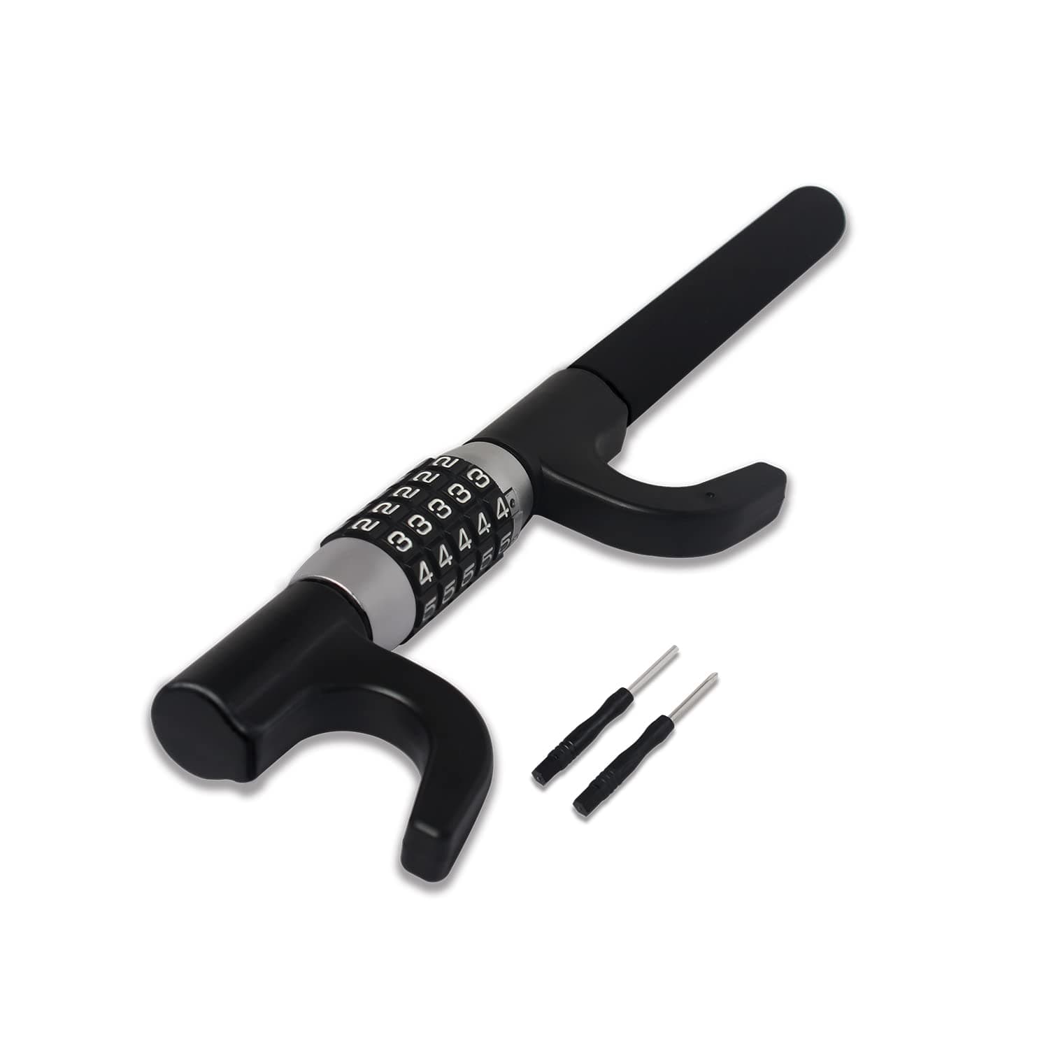 Car Steering Wheel Lock 5 Coded Combination Vehicle Universal Anti-Theft Locking Device Adjustable Length U-Shaped Double Hook Emergency Window Breaker for Truck/SUV