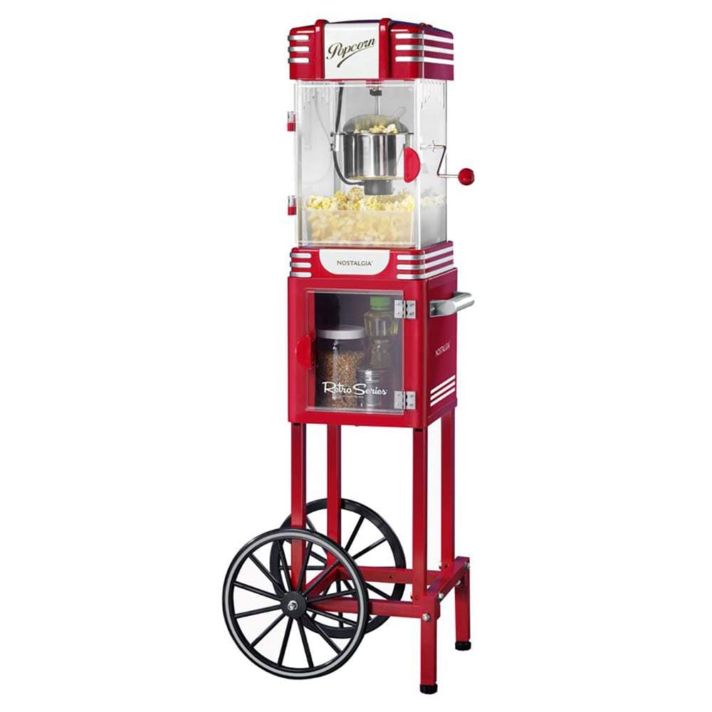Nostalgia Popcorn Maker Machine - Professional Cart With 2.5 Oz Kettle Makes Up to 10 Cups - Vintage Popcorn Machine Movie Theater Style - Red & White