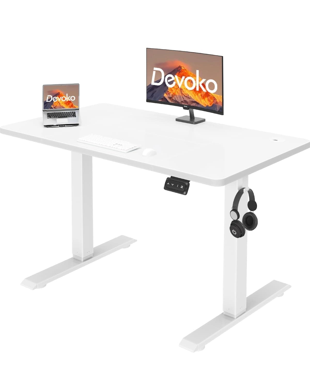 Devoko Standing Desk with Electric Height Adjustable Standing Desk for Home Office, Height Adjustable Desk 120 x 60 cm, White