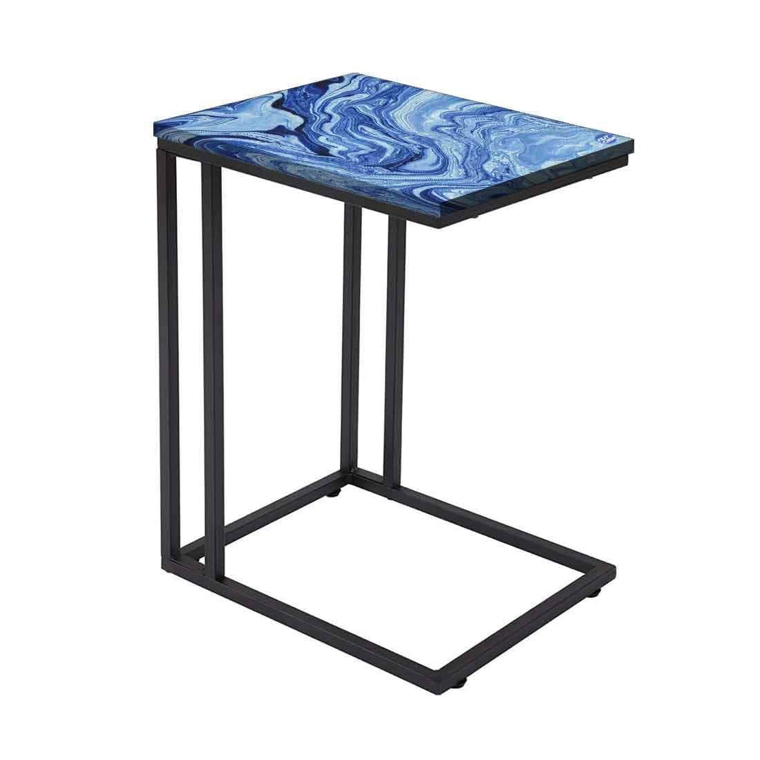 Nutcase Designer C Table for Sofa Side Table, Mobile Snack Table for Coffee Laptop Tablet, Slides Next to Sofa Couch, Outdoor Waterproof Printed Top with Metal Frame - Digital Reprint Blue Marble