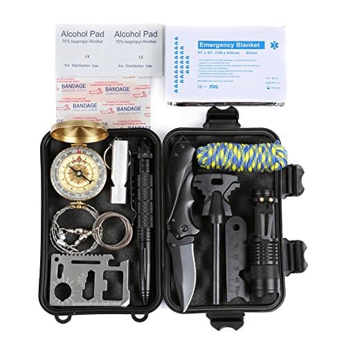 HCF Survival Gear Kits 13,Compass,Compass,Emergency Blanket,First-aid Packet,fire Stick,The Tactical Pen,Camping Gear