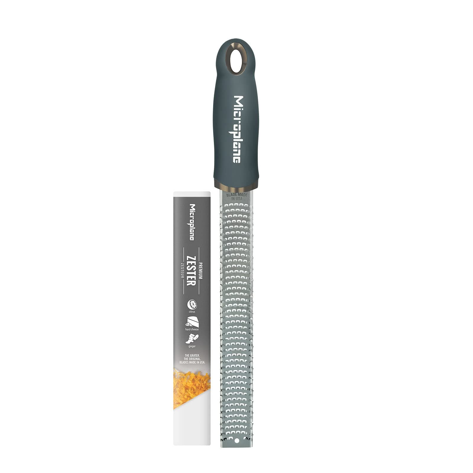 Premium Zester Grater in After Dark Gray | Lemon Zester tool, Hard Cheese & Vegetable Grater | For Citrus, Parmesan Cheese, Garlic, Ginger, Nutmeg | Fine Stainless Steel Blade, Made in USA