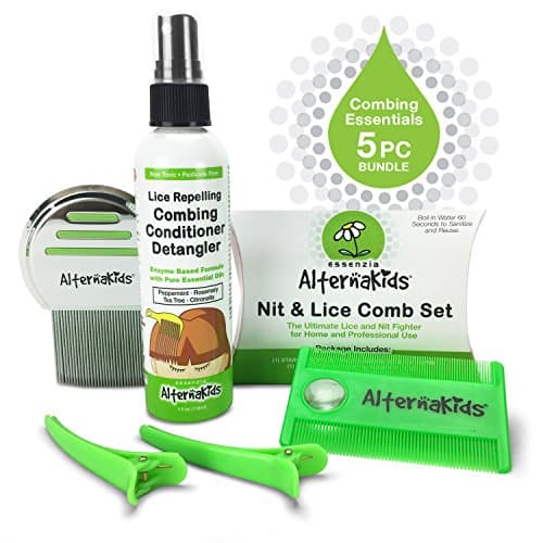 Head Lice Combing and Detangling Bundle by AlternaKids - Smother, Kill, Remove, Super lice and Nits | Includes Natural Enzyme Smothering Conditioner and Premium Metal Comb Set