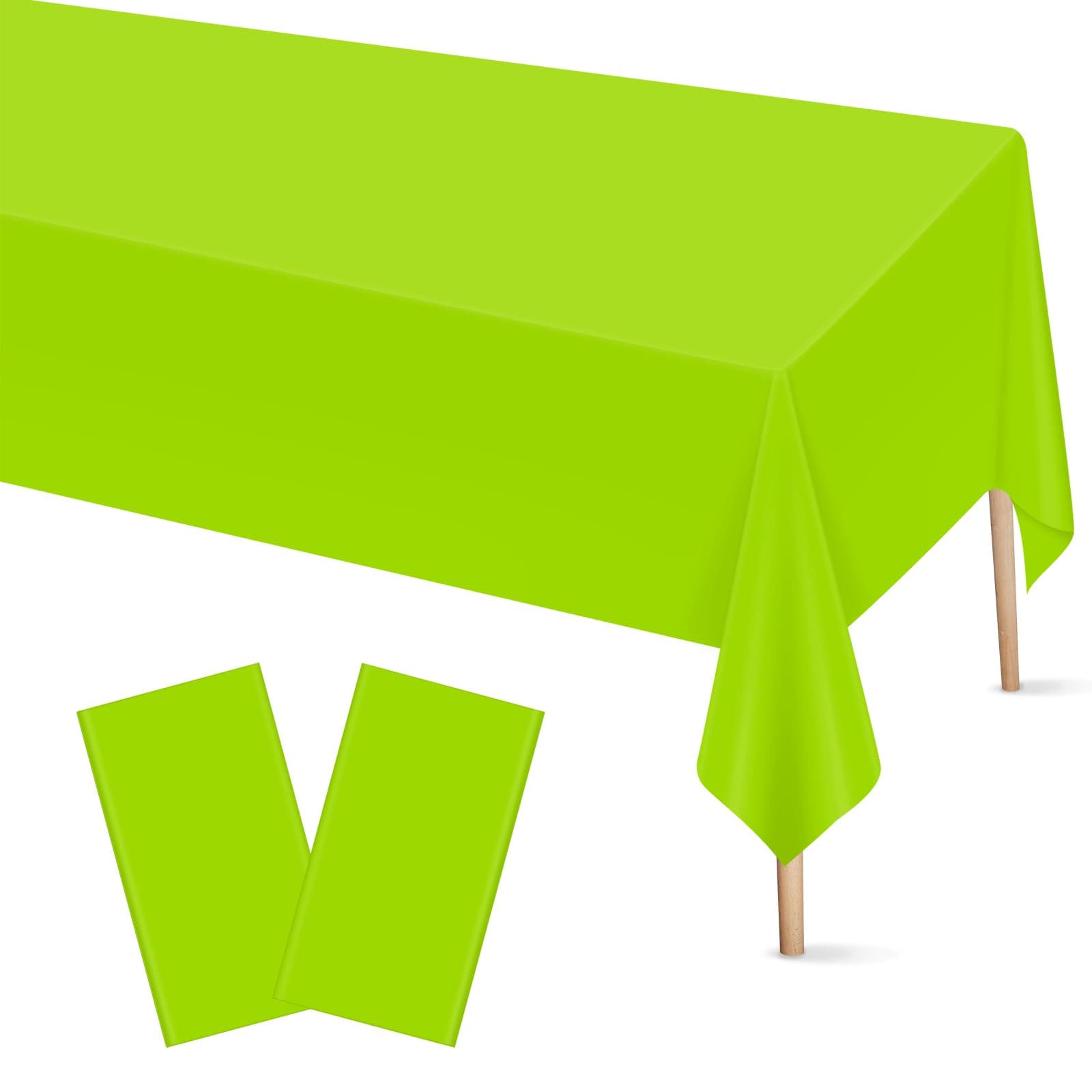 2 Pcs Lime Green Plastic Tablecloth for Rectangle Table, 54 × 108 inches Disposable Lime Green Party Table Covers for Birthday, Anniversary, Wedding, Fine Dining, Graduation Party Decoration