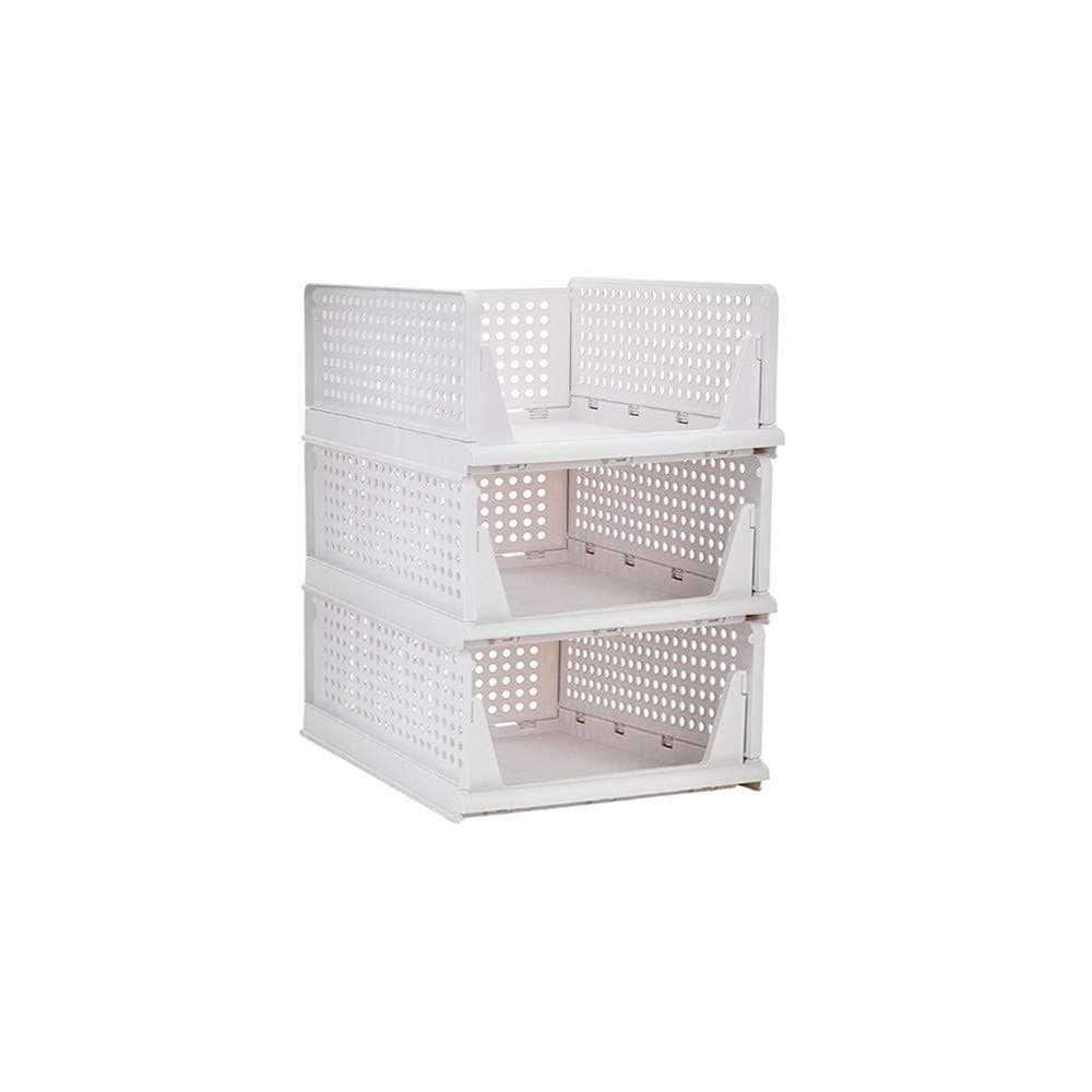 Ygapuzi3Pack Stackable Clothes Storage Basket Organizer Sliding Cabinet Drawer Shelf DIY Divider Separator Desktop Container for Wardrobe Cupboard Kitchen Bathroom Office (White - 3Pack)