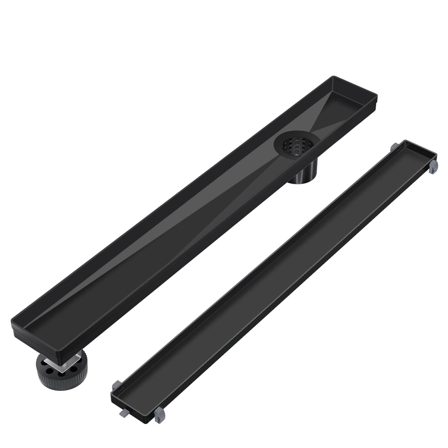 EXF Offset Linear Shower Drain 36 Inch Matte Black with Reversible Flat & Tile Insert Cover, 304 Stainless Steel Rectangle Shower Floor Drain with Hair Catcher, Adjustable Feet