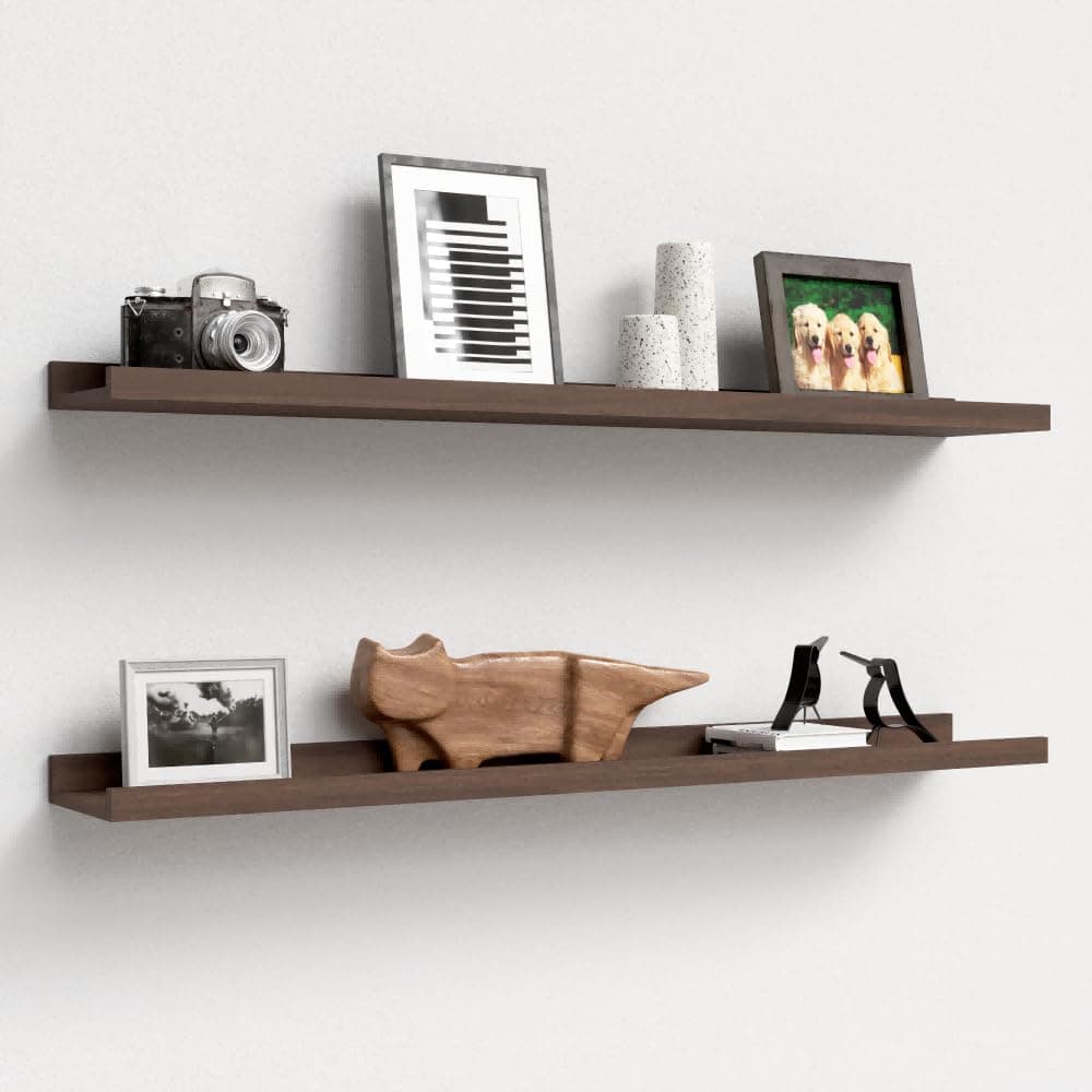 35.3 Inches Long Floating Shelves Wall Mounted, 2 Set Farmhouse Wall Shelf for Bedroom, Nursery Book Shelf with Lip, Picture Ledge Shelf for Decor Living Room Bathroom Kitchen - Walnut