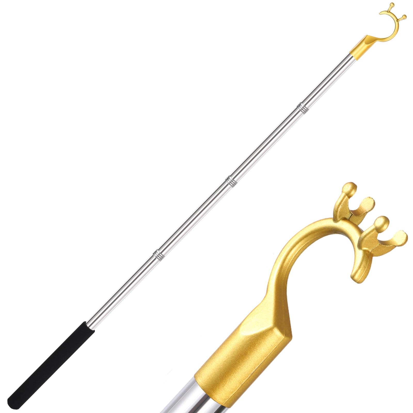 Clothes Hook Pole, Closet Hooks for Hanging Clothes,extends from 26 inches to 56 inches with hooks Long Rod, Closet Hook Rod Made of Stainless Steel,Comfortable Foam Handles and C-Head Designs