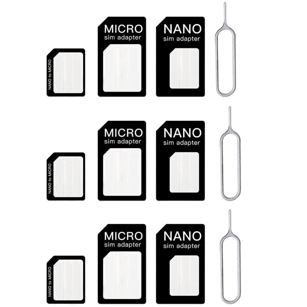 4 in 1 Nano SIM Card Adapter, 3 Set SIM Card Adapter with SIM Ejector Pin Compatible with Mobile Phone