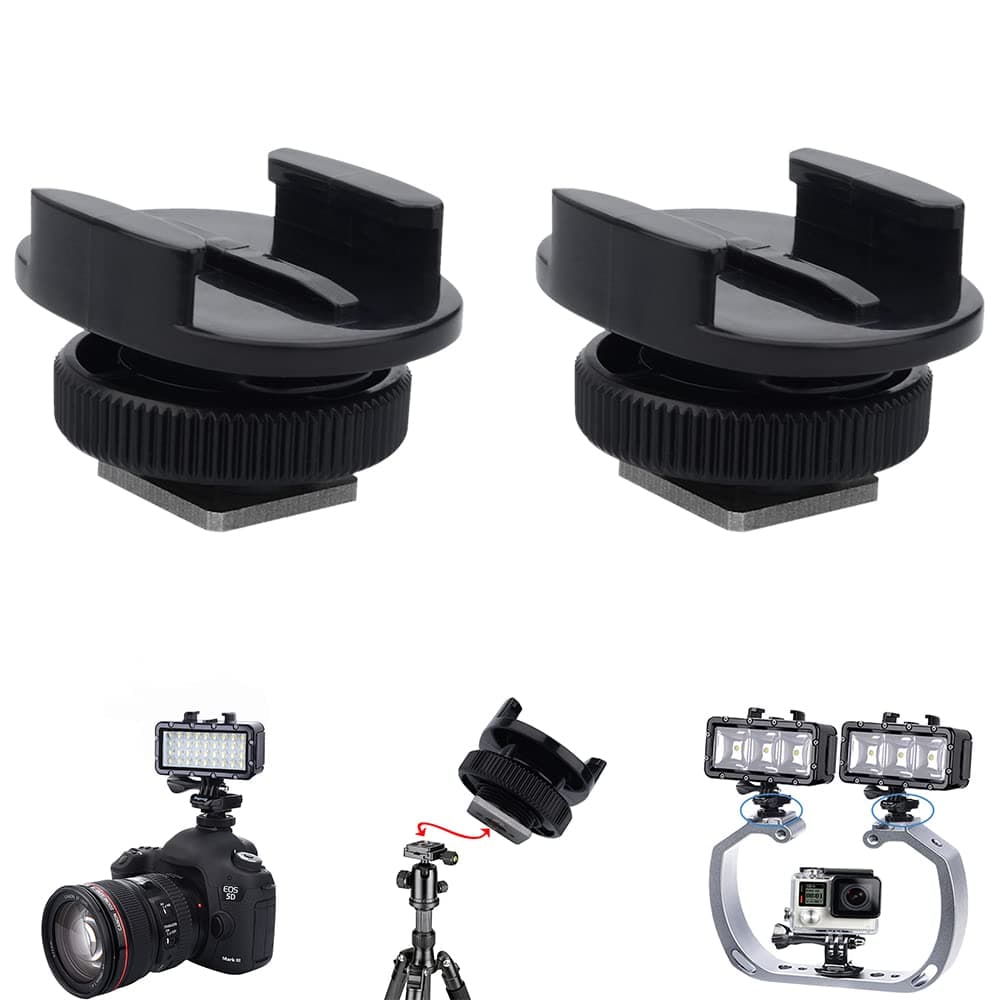 Suptig eWINNER Mount Light Adapter Cold Shoe Mount Adapter For SLR Camera Gopro Camera Light And Other Action Cameras (2 PACK) Black