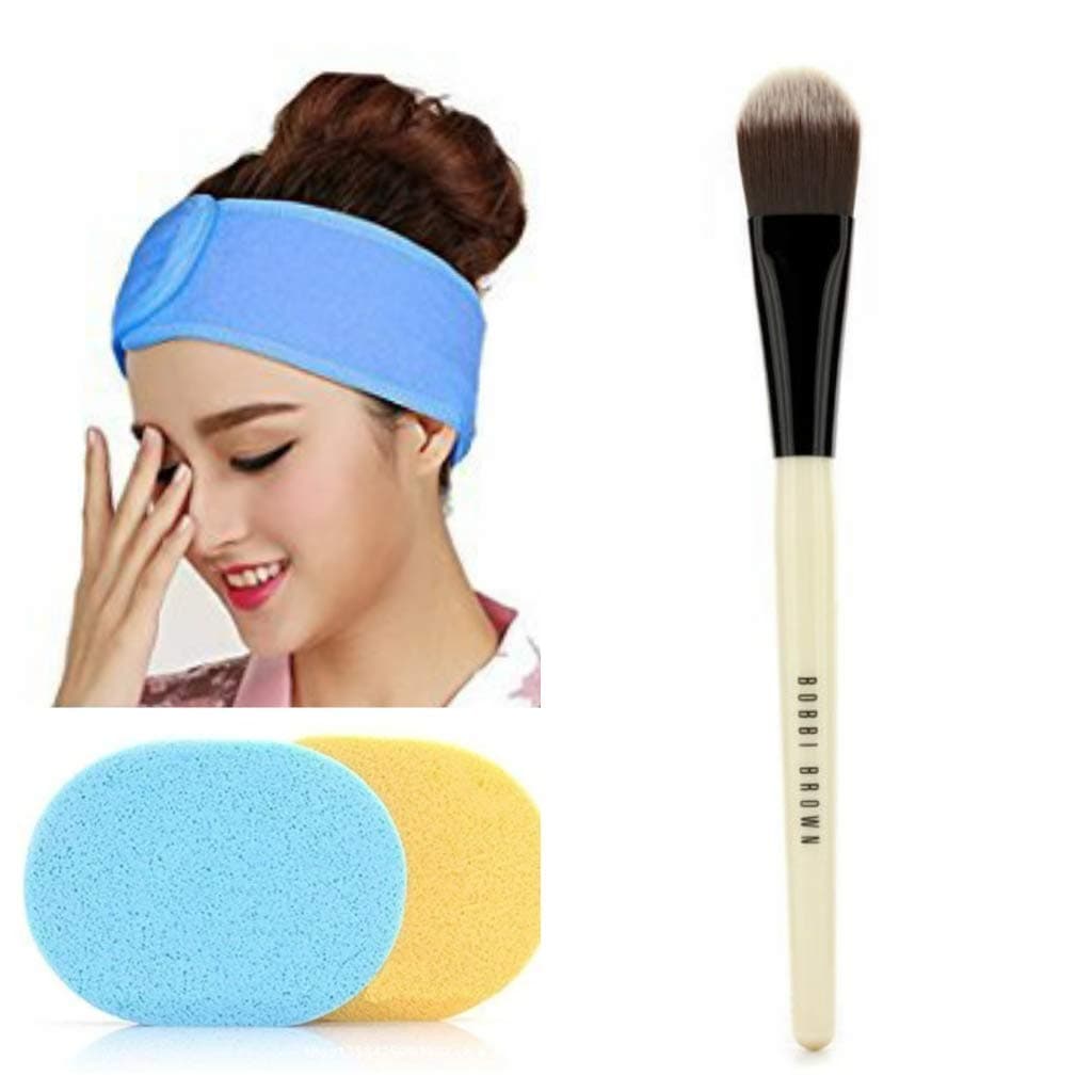 Colour Blast Polycotton Stretchable Elasticized Adjustable Facial Headbands and Face Pack Brush and Face Cleaning Sponges Combo for Women - Multicolor