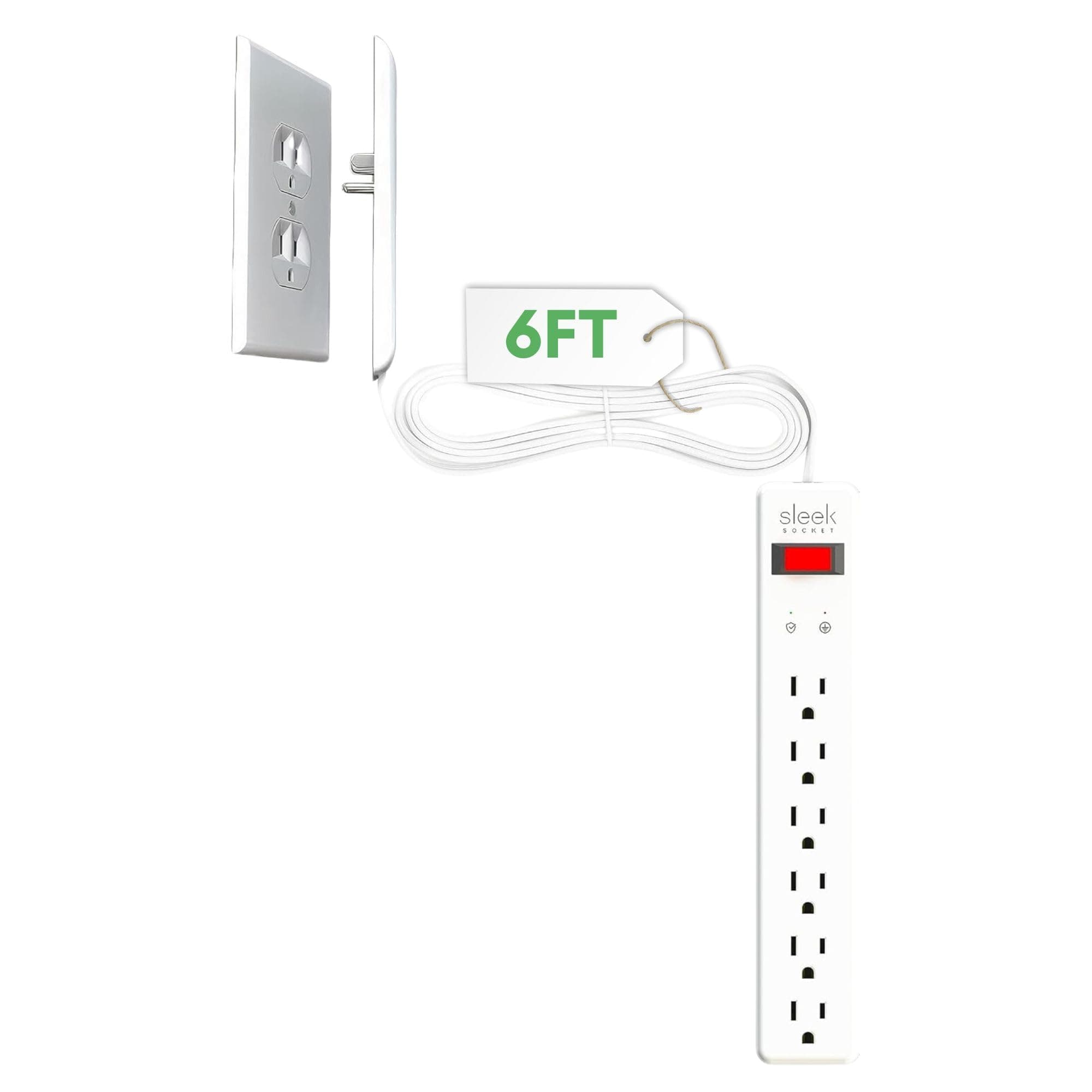 Sleek Socket 6 Outlet Surge Protector, Ultra-Thin Outlet Concealer with Cord Concealer Kit, 6-Foot Cord, Universal Size (Ideal for Home Office & Home Theater)