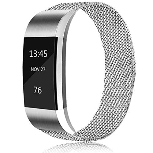 Erencook Replacement Bands Compatible with Fitbit Charge 2, Stainless Steel Metal Lock Replacement Wristband for Women Men Large