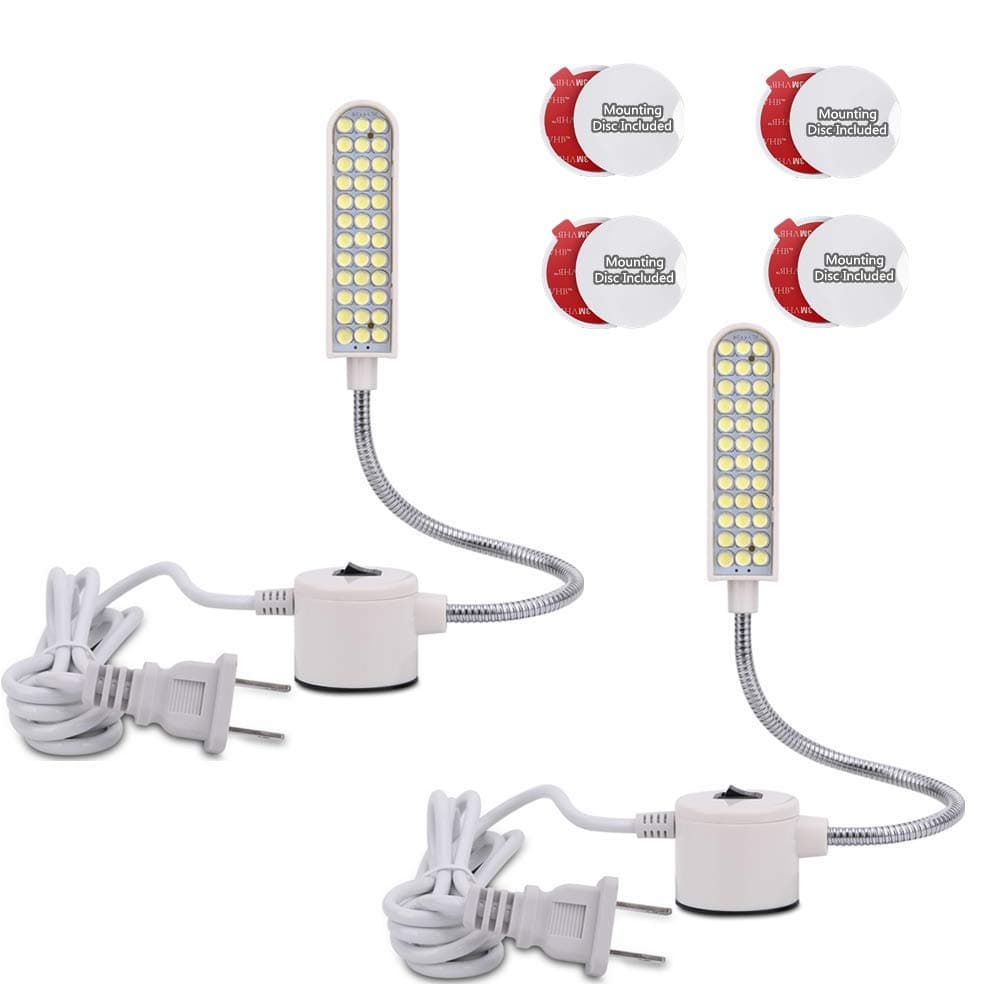 Sewing Machine Light (36LEDs) Gooseneck Work Light with Magnetic Mounting Base, White Soft Light for Lathes, Drill Presses, Workbenches (2PACK)