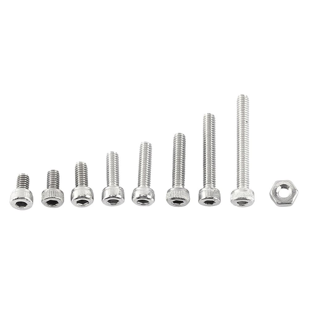 300PCS A2 Stainless Steel Screws Cap Head/Button Head/Flat Head Hex Socket Screws Bolt with Hex Nuts Assortment Fixing Component Fasteners(A: Cap Head)