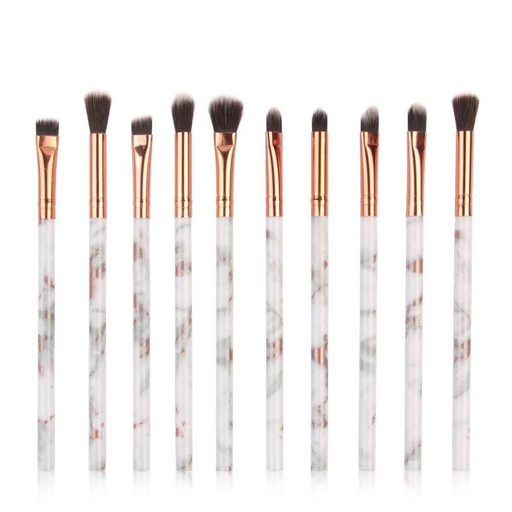 Make Up Brushes 10 Pieces Marble Pattern Professional Makeup Brush Set Kabuki Foundation Blending Concealer Eye Face Liquid Powder Cream Brushes Sets By LILICAT (White)