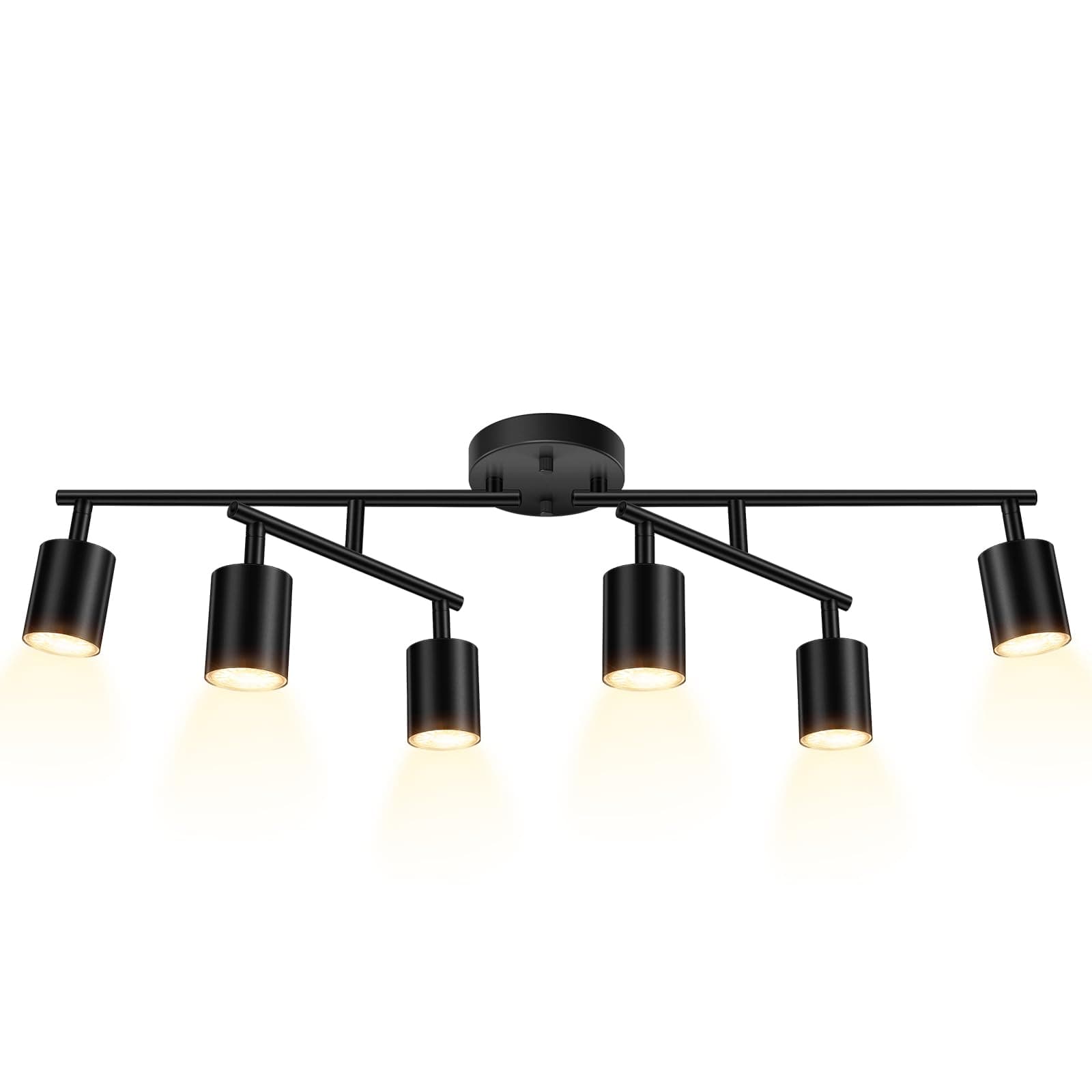 BoostArea 6 Light Track Lighting Kit, Black 6 Way Ceiling Spot Lighting, Center Swivel Track Light Heads, Flexibly Rotatable Light Head for Kitchen, Living Room, Bedroom, GU10 Bulb Not Included