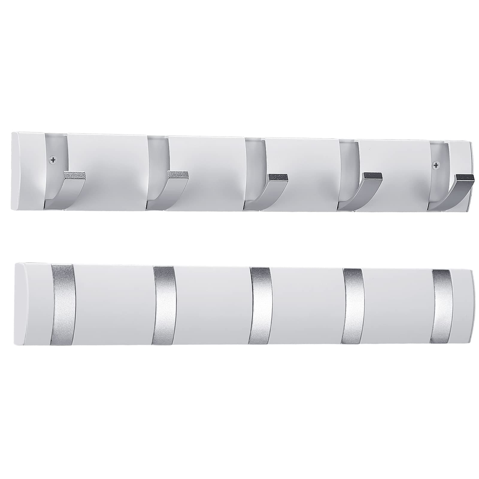 2 Pack Wall Mounted Coat Rack, Floating Door Wall Coat Rack with Retractable Hooks Aluminum Space Saving Hangers Hook Rail for Entryway Bathroom Hat Towel(White)