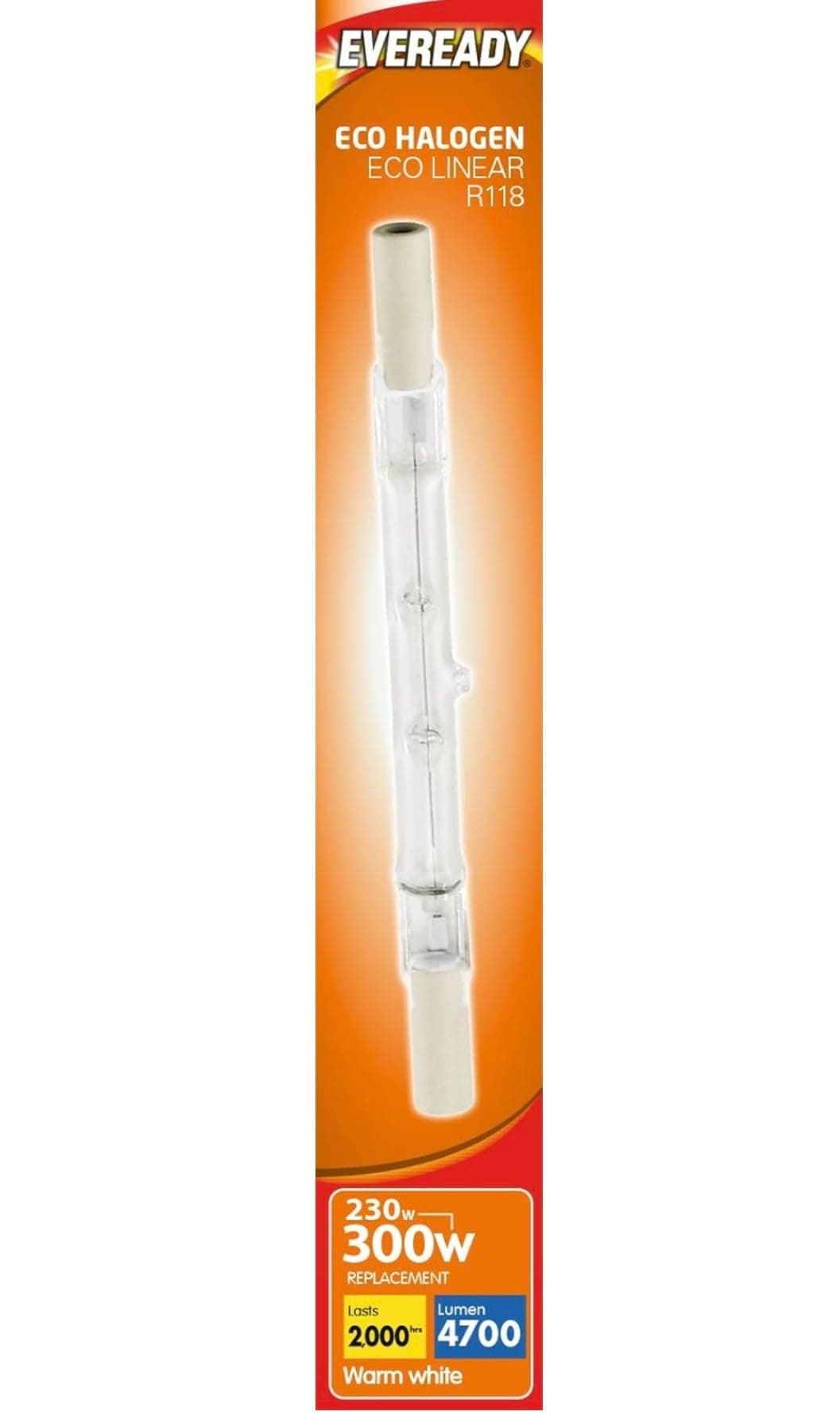 Eveready ECO Halogen 230W (300W Equivalent) Linear Light Bulb, White, Pack of 2, R7s, 230 W