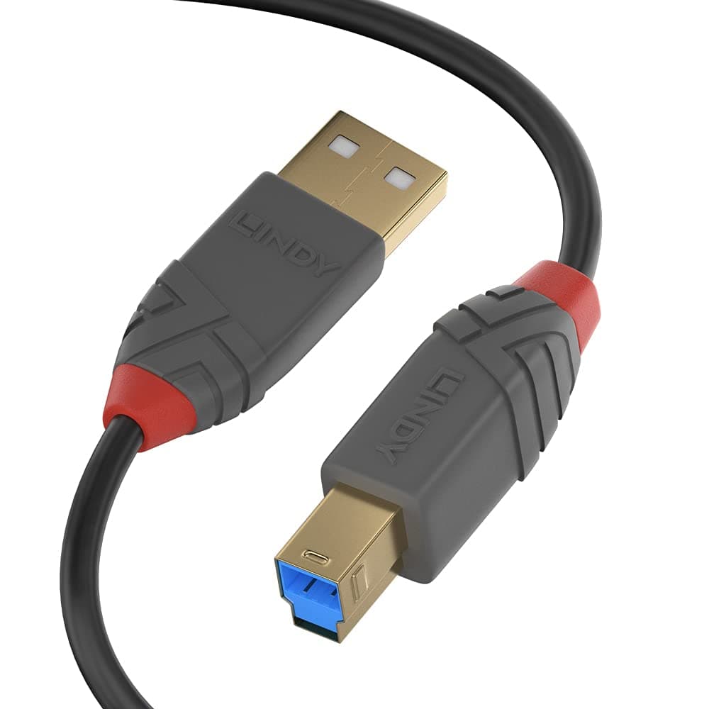 LINDY 36742 USB 3.0 Type A to B Cable, Anthraline - Black, 2m