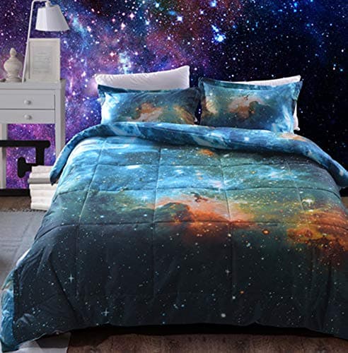 Juwenin bedding, Galaxy Down Alternative 3 Pieces Comforter Set with 2 Matching Pillow Covers All Season, Fluffy, Warm (Queen, xk006)
