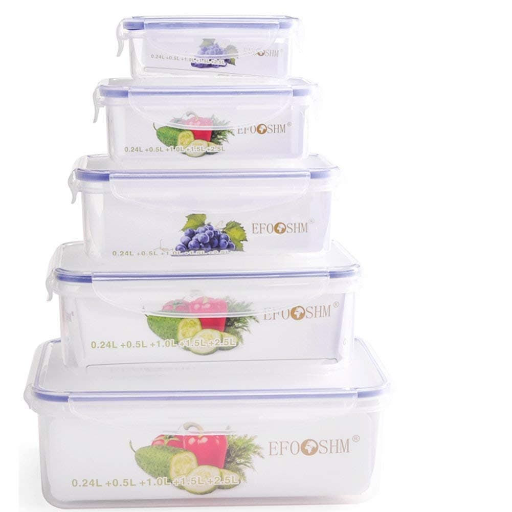 5 Pack Food Storage Container set with Lids, EFOSHM BPA-Free Bento Lunch Box Suitable for Dishwasher, Freezer, Microwave | Clip Lid Food Container | Air tight, liquid proofed and Aroma Safe