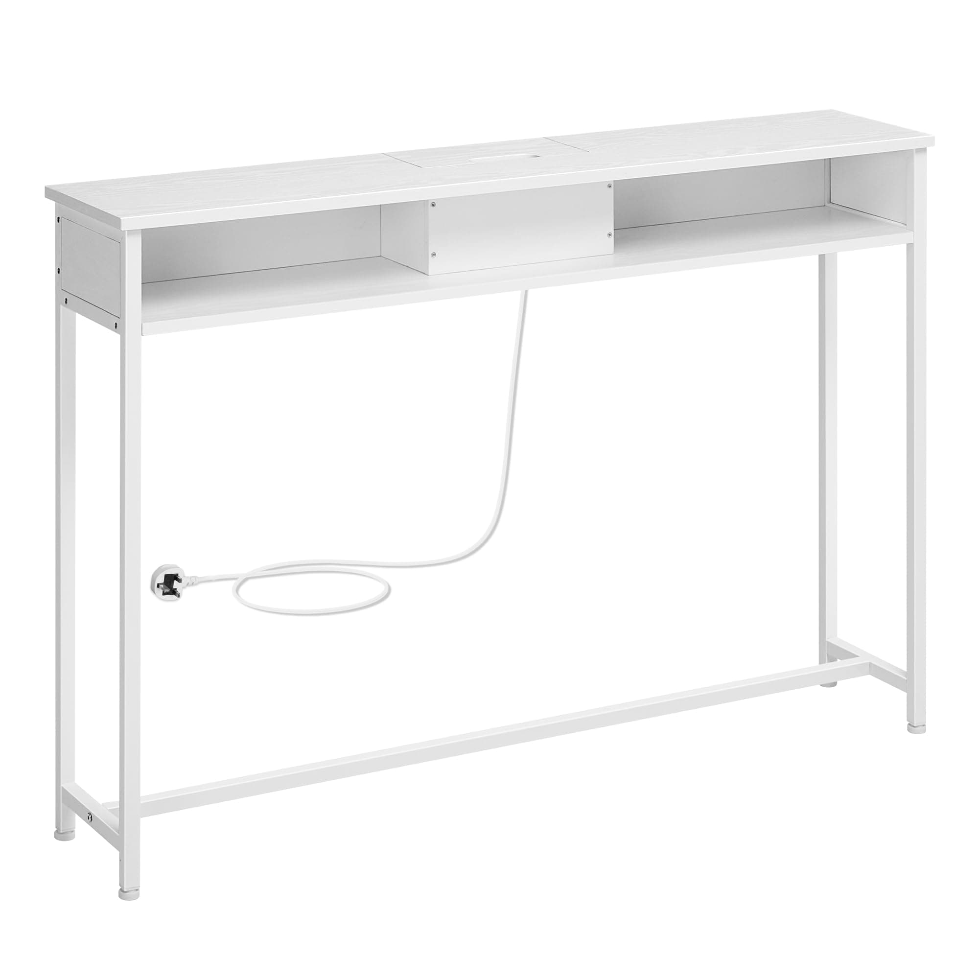 Console Table With Charging Station, Slim Console Table for Hallway, Narrow Table With 2 Compartments, Space-Saving, 25 x 120 x 81 cm, for Living Room, Snow White LNT111W02