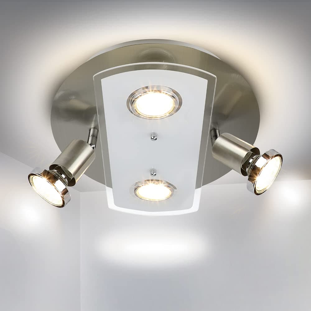 Depuley 4 Way Round Plate Led Ceiling Spotlight,Rotatable Ceiling Lights Brushed Nickel with Frosted Glass,Kitchen Spotlight for Living Room,4 x 3W GU10 Bulbs Included