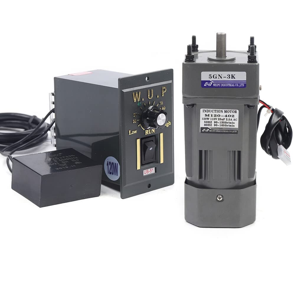 Variable Speed Geared Motor, 110V AC Gear Reduction Motor Adjustable Single-Phase High Torque Electric Gear Motor with Speed Controller 0-450RPM 120W 3K(Reduction Ratio 1:3)