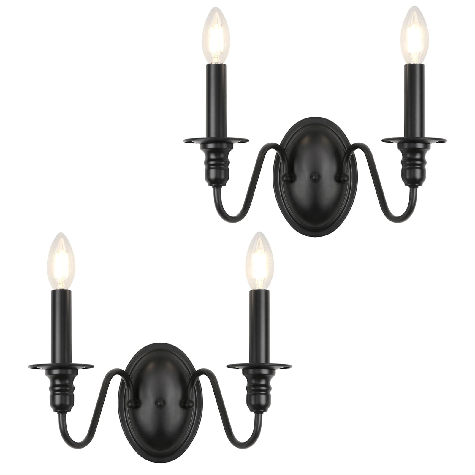 Farmhouse Wall Sconce 2 Pack, Black Wall Sconces Set of Two, Industrial Candle Sconces Wall Lighting, Classic Wall Light Fixtures Indoor for Bedroom Stairs Hallway Living Room Entryway