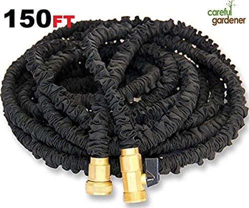 Careful Gardener Expandable Garden Hose, with Solid Brass Fitting, Triple Layer Latex Core and Extra Strong Fabric 50 75 100 150 feet - Black (150 Foot)