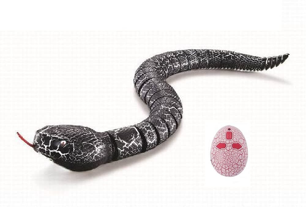 Remote Control Snake Realistic RC Snake Toy, Infrared Remote Control Snake Toys Rattle Snake Prank Toys, USB Rechargeable 16" Long Snake Scary Trick Toy for Kids Play, Black Color