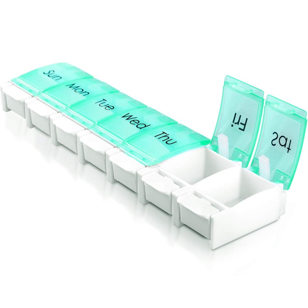 Weekly Pill Organizer Box, Moisture-Proof Pill Case, 7 Day Travel Prescription & Medication Pill Box, 3 Times a Day Vitamin Fish Oil Compartments Container