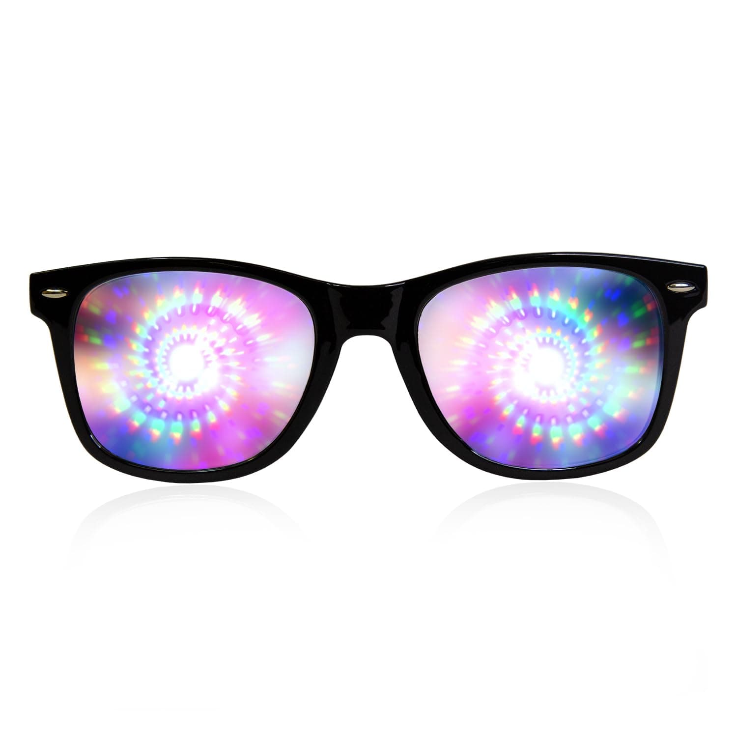 GloFX Black Frame Spiral Diffraction Glasses – Laser Etched for Hypnotic Spiral Light Effects, Flexible & Durable for Raves & Festivals